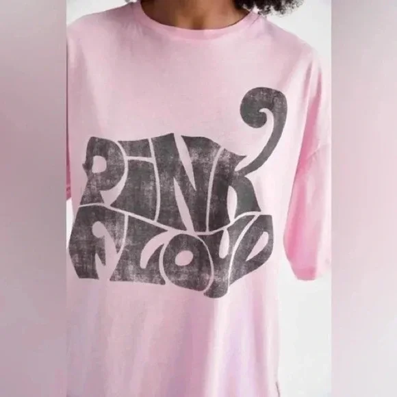 Pink Floyd band tee short sleeve oversized H&M pink graphic tshirt top UO - Picture 2 of 7